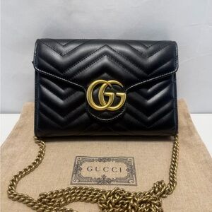 Gucci Black Chevron Crossbody Bag with Gold Accents